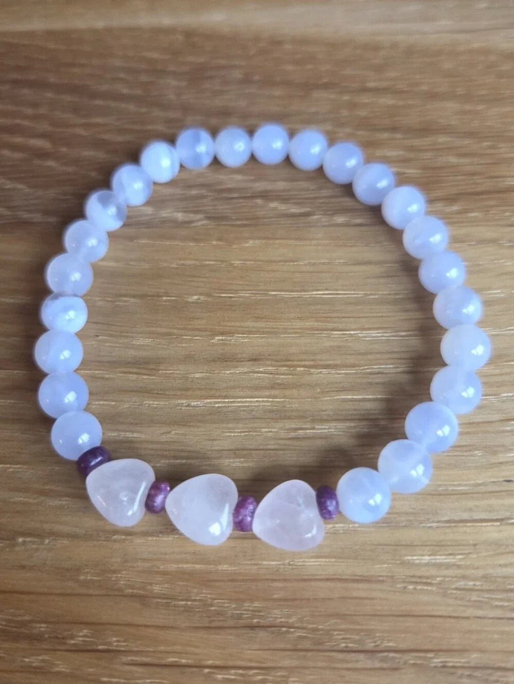 Blue Chalcedony, Rose Quartz & Lepidolite Beaded Bracelet | Handmade